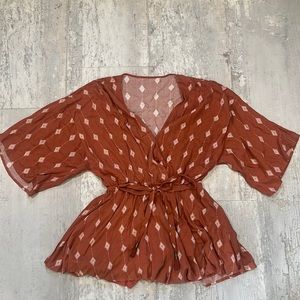 Orange and White Print Romper